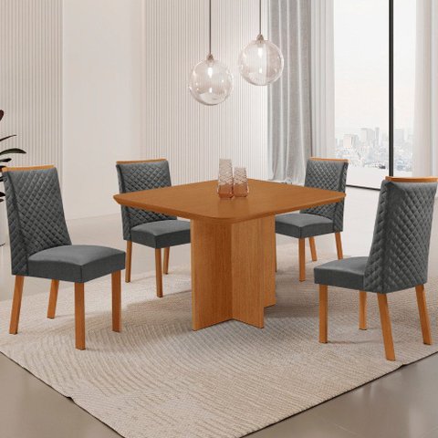 Mesa de Jantar Olimpia 90cm Tampo MDF Laminado Canto Copo com 4 Cadeiras Yasmin
