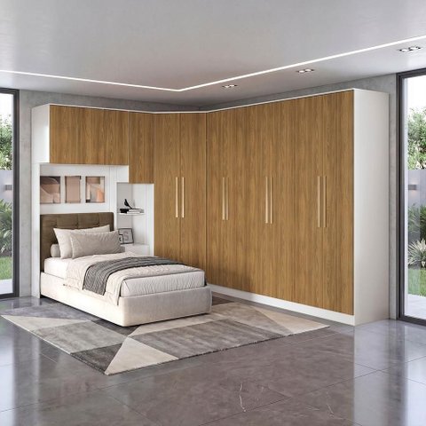 Quarto Modulado Adapt 12 Portas 7 Gavetas MDP Branco-Nogueira Kappesberg