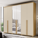 Ver imagem 1 de Guarda-Roupa 6 Portas com Espelho com 5 Gavetas Internas 1 com Divisória e Maleiro Estrela Marrom/Cinamomo/Off White