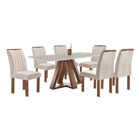 Mesa Kyra 170CMX90CM 6 Cadeiras Arizona Tampo Smart Plus Vidro Off White