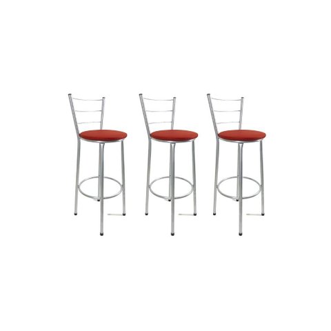 Kit 3 Banqueta Alta Prata Cozinha Gourmet Americana Balcão:vermelho