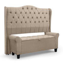 Conjunto Cabeceira Box com Recamier Divã para Cama Queen 1.60 Dubai Pávia Cappuccino - Lh Móveis - 3