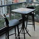 Ver imagem 5 de Cj Mesa Madeira Azulejo 60x60cm - Bistrô Fixa 98cm + 3 Banquetas 73 - Preta - Harley Davidson Genuin