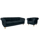 Ver imagem 2 de Um Sofá Duque Sofa Chesterfield 1.80 + Uma Poltrona Suede Azul Petroléo Sala Recepcao Barbearia
