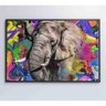 Quadro Pitura Colorida Elefante 120x80 Cm Tecido Canvas - 1