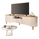 Ver imagem 1 de Rack Bancada Elara Off White Cinamomo com Mesa de Centro Sky com Tampo de Vidro Off White - Hb Mó