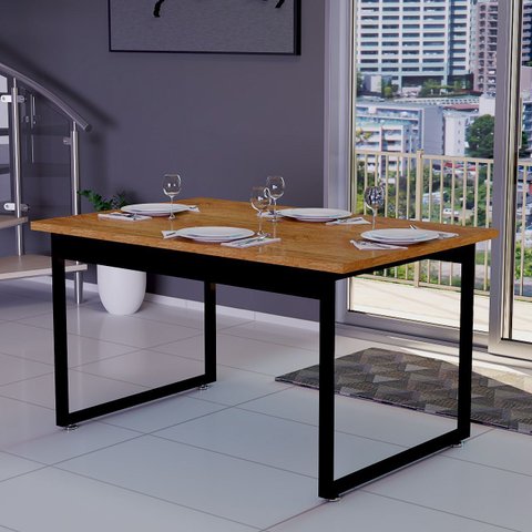 Mesa de Jantar Retangular 120x80 Estilo Industrial Compacta MDF e Ferro para 4 Pessoas:Nature