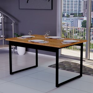 Mesa de Jantar Retangular 120x80 Estilo Industrial Compacta Mdf e Ferro para 4 Pessoas:nature