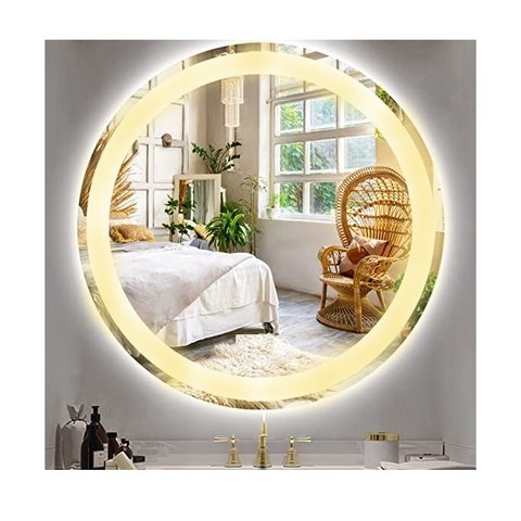 Espelho Redondo Jateado Iluminado com Led Quente Frontal 70cm Woodglass Redondo 70cm Quente