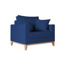 Ver imagem 3 de Poltrona Beny Decorativa com 2 Almofadas Veludo Azul Base em Madeira Maciça