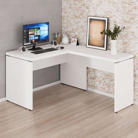 Mesa em L Escrivaninha 1,20m X 1,50m Escritório F5 Office Cor:branco