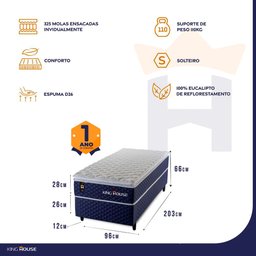 Cama Box Solteirão Lagras com Colchão Molas Ensacadas 96x203x60 Azul - 4