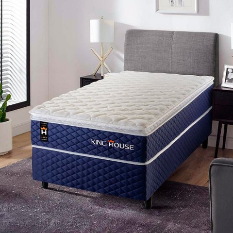 Cama Box Solteirão Lagras com Colchão Molas Ensacadas 96x203x66 Azul