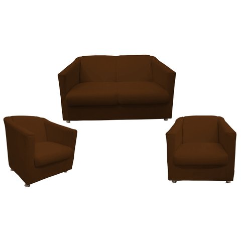 Kit Namoradeira + 2 Poltronas Decorativa Biane Suede Marrom Pés Cromado Ms Decor