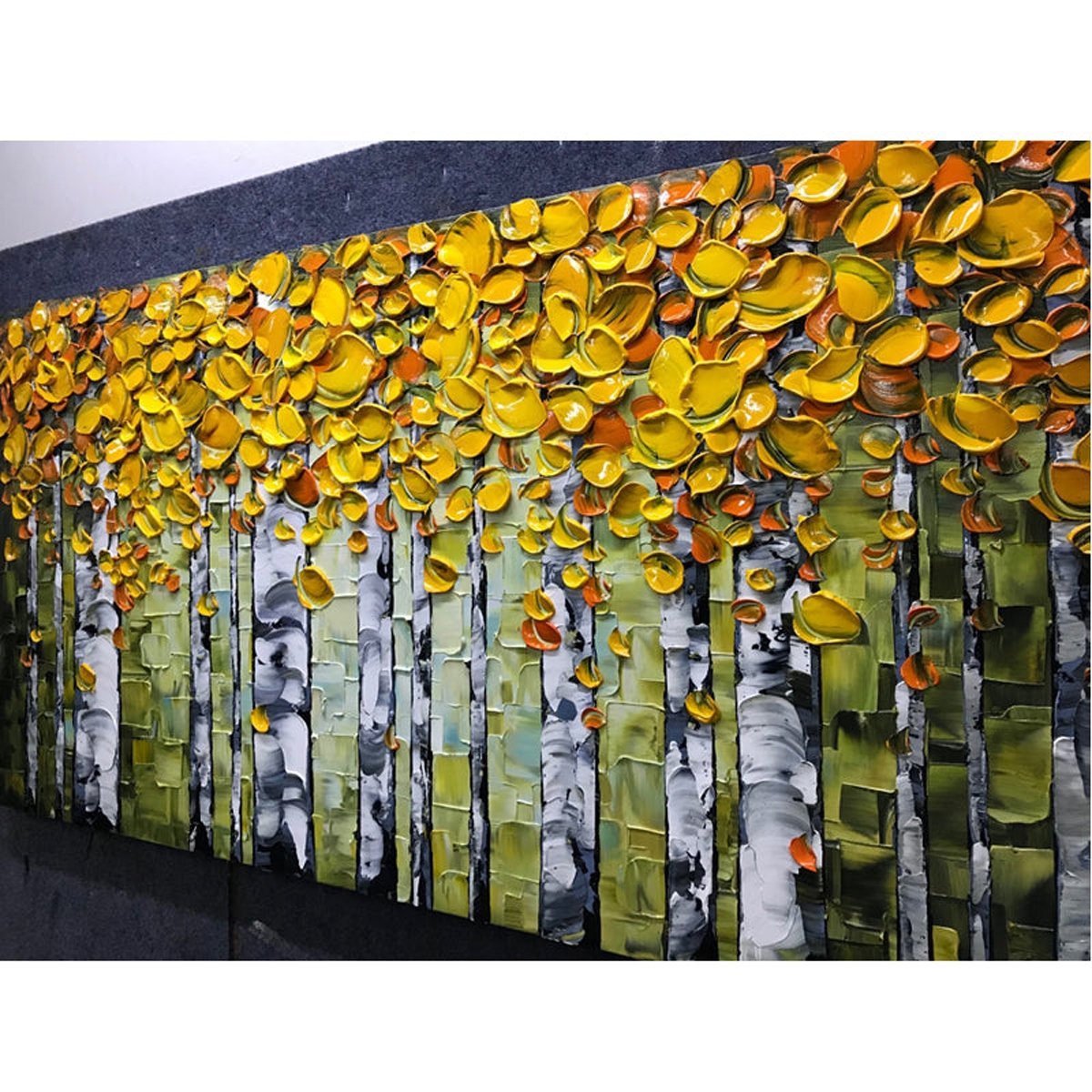 Quadro Pintura Tela bordo verde handmade amarelo 5538: 60cm (A) x 110cm (L) - 3