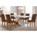 Ver imagem 1 de Conjunto: Mesa de Cozinha Imperatriz Tampo Madeirado C/ Vidro Canto Curvo 180x90 e 6 Cadeiras