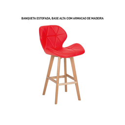Banqueta Cozinha Estofada Vermelha Base Alta Madeira 52x47 5x111cm Bering - 2