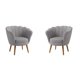 Kit 2 Poltronas Decorativas Pétala Sala de Estar Tecido Suede Cinza Claro Kimi Design - 1