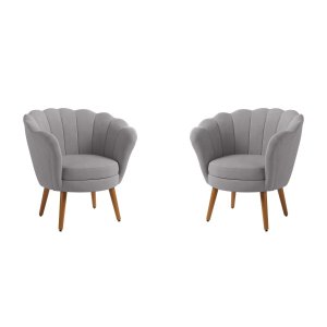 Kit 2 Poltronas Decorativas Pétala Sala de Estar Tecido Suede Cinza Claro Kimi Design