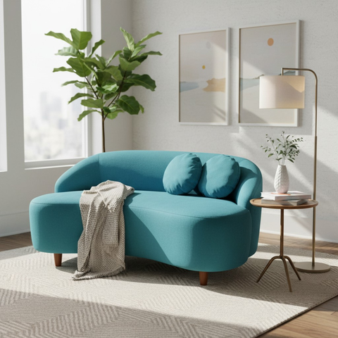 Namoradeira Sofá Feijão Cancún 150cm Orgânica Suede Azul Turquesa