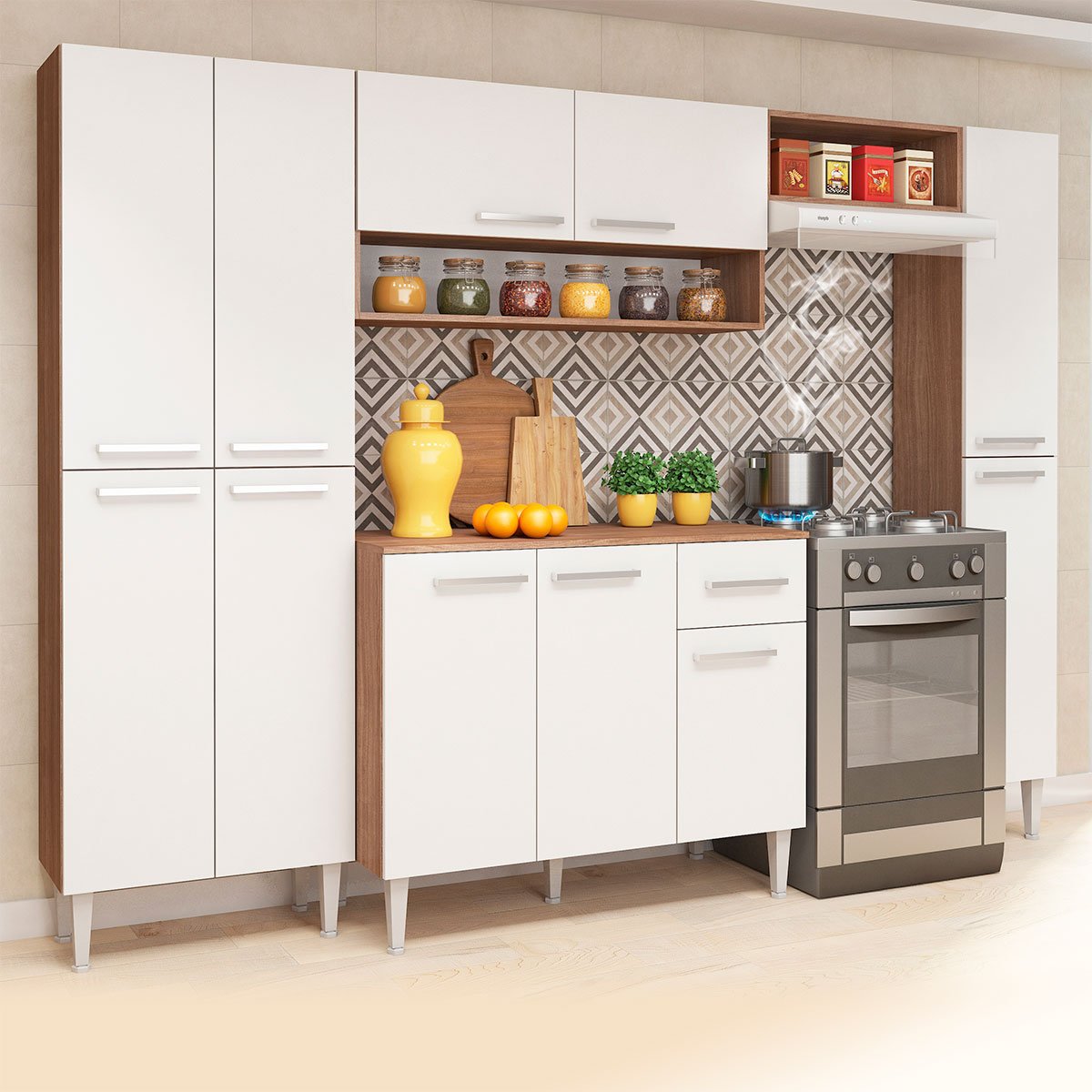 Cozinha Modulada Madri 256 x 186 Cm 4 Peças 11 Portas 1 Gaveta MDP Teka ...