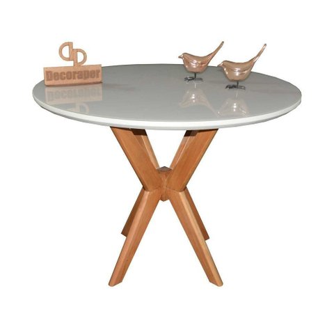 Mesa Jantar Pandora Tampo Redondo Laca com Vidro 110cm Off White