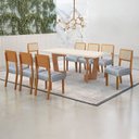 Ver imagem 1 de Conjunto Sala de Jantar Mesa 180cm com 8 Cadeiras Liz Marrom/Cinamomo/Off White/Linho Prata