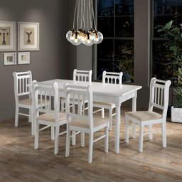 Mesa Retangular 6 Lugares em Madeira Maciça Mv Outlet Branco - 2