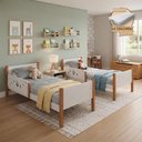 Ver imagem 2 de Kit 2 Camas Infantil Solteiro Star MDF com 2 Colchões Divaloto Móveis - Branco Mel