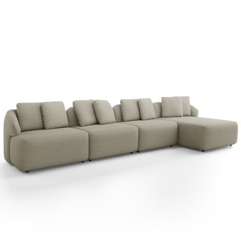 Sofá 5 Lugares com Chaise Direito Sala Living 388cm Arlo F04 Linho Bege - Lyam Decor