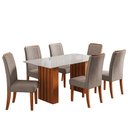 Ver imagem 1 de Conjunto de Mesa Sala de Jantar Ripada Tampo com Vidro Santiago 1,60m 6 Cadeiras Grécia Dobuê