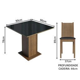 Conjunto Sala de Jantar Mesa Tampo de Vidro 4 Cadeiras Rustic/preto Perla Madesa - 3