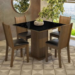Conjunto Sala de Jantar Mesa Tampo de Vidro 4 Cadeiras Rustic/preto Perla Madesa - 1