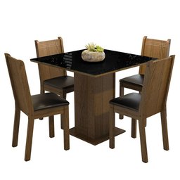 Conjunto Sala de Jantar Mesa Tampo de Vidro 4 Cadeiras Rustic/preto Perla Madesa - 2
