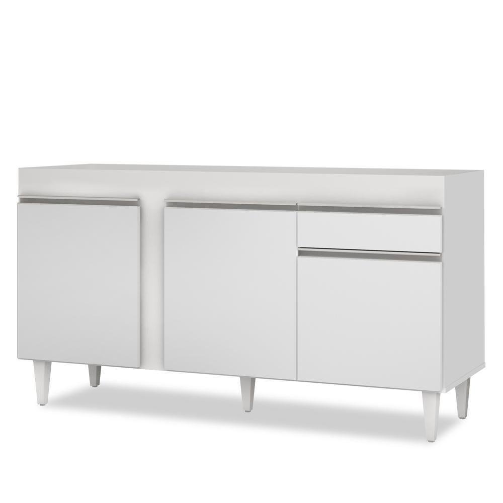 Balcão Gabinete para Pia 150cm sem Tampo 3 Portas 1 Gaveta Dakota Branco - Lumil