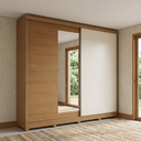 Ver imagem 1 de Guarda Roupa Casal com Espelho 2 Portas de Correr 4 Gavetas Bigger 235x270cm Cor Flex Canela/Off White