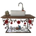 Ver imagem 1 de Bancada de Madeira e Ferro com Rosas em Verniz Para Banheiros Libertas Rosas Artesanato Bancada Rosa