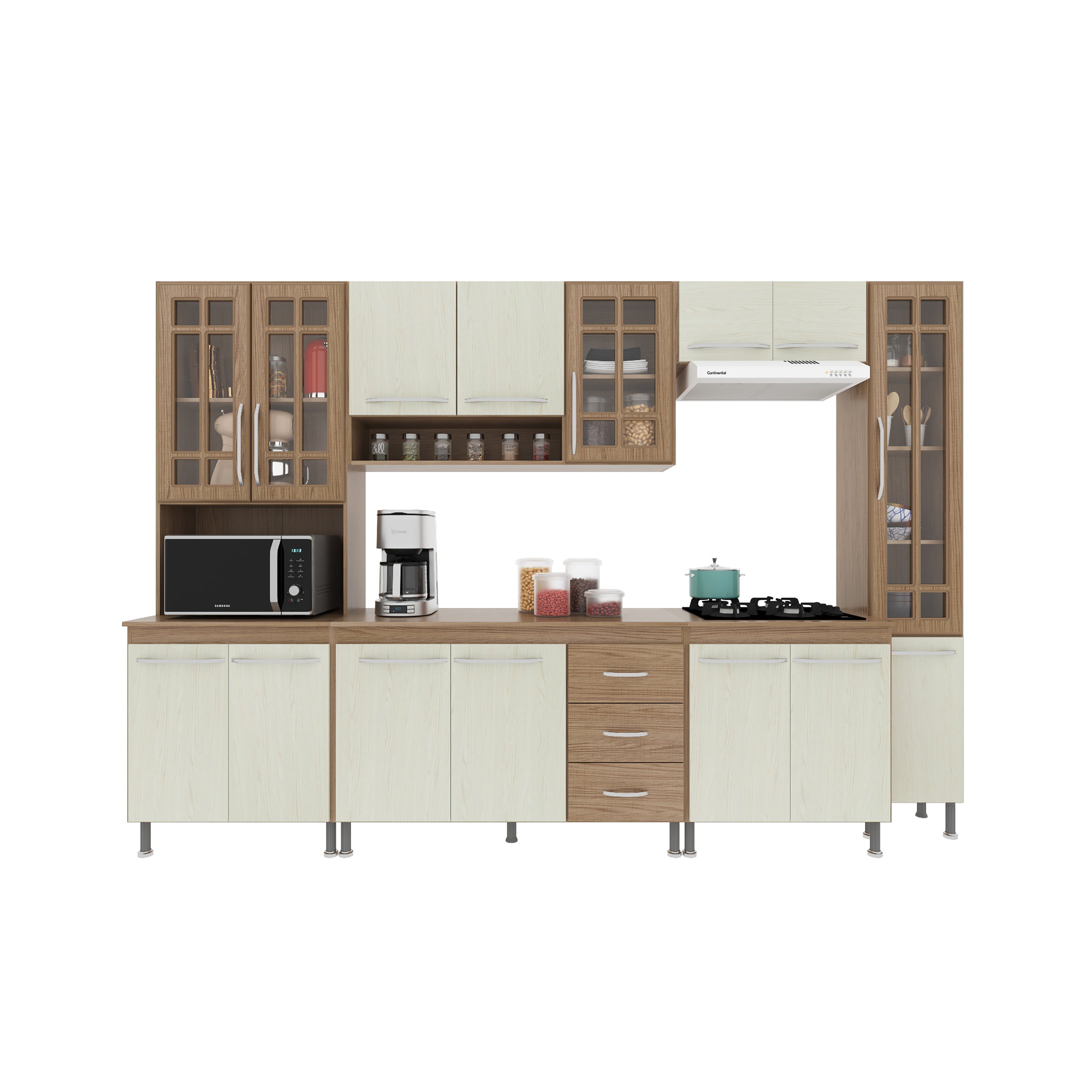 Cozinha Modulada Completa Fidelitá Paris 6 Peças 295cm 15 Portas 3 Gavetas com Tampo - 3