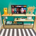 Ver imagem 2 de Rack de TV Style Industrial de Ferro e Madeira Natural e Preto