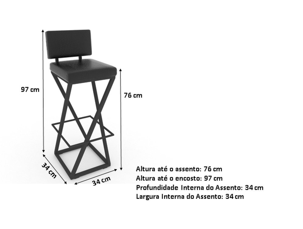 Kit C/ 4 Banquetas Bistrô Industrial Média 75cm – Estofadas Preta – Impermeáveis - 4