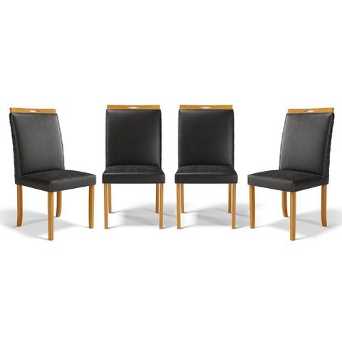 Kit com 4 Cadeiras Agnes Madeira Maciça Estofadas para Mesa de Jantar Courino Preto 503