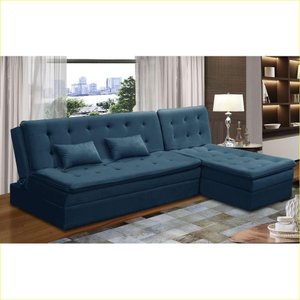 Sofá Cama King 5 Lugares 2,70m Agnes Suede Azul Rover & Beato