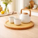 Ver imagem 3 de Tábua de Bambu Palhinha Indiana com Base Giratória 30cm Oikos Serve e Decora Mesa Bancada