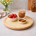 Ver imagem 2 de Tábua de Bambu Palhinha Indiana com Base Giratória 30cm Oikos Serve e Decora Mesa Bancada