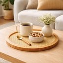 Ver imagem 4 de Tábua de Bambu Palhinha Indiana com Base Giratória 30cm Oikos Serve e Decora Mesa Bancada