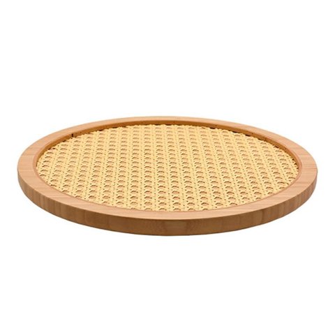 Tábua de Bambu Palhinha Indiana com Base Giratória 30cm Oikos Serve e Decora Mesa Bancada