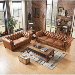 Sofá Chesterfield Couro Natural Legitimo 3 e 2 Lugares