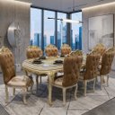 Ver imagem 2 de Conjunto Sala de Jantar Clássico Tampo de Vidro com 8 Cadeiras Estofadas 230cm