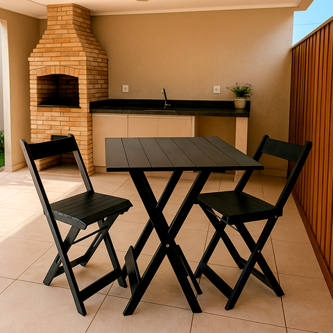 Bistro com 2 Banquetas para Bar Dobrável de Madeira Ismalu: Preto
