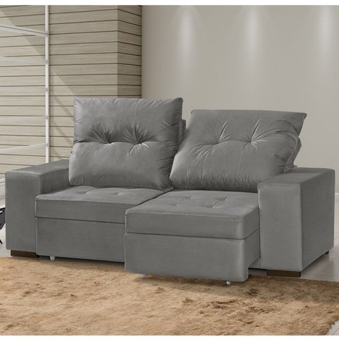 Sofá Retrátil E Reclinável 3 Lugares 200Cm Com Baú Malaquita 